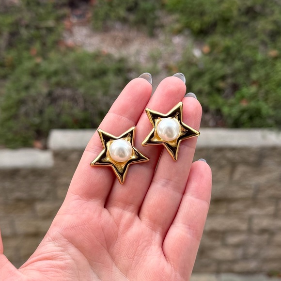 Star Earrings with Pearl Accent - Picture 2 of 3